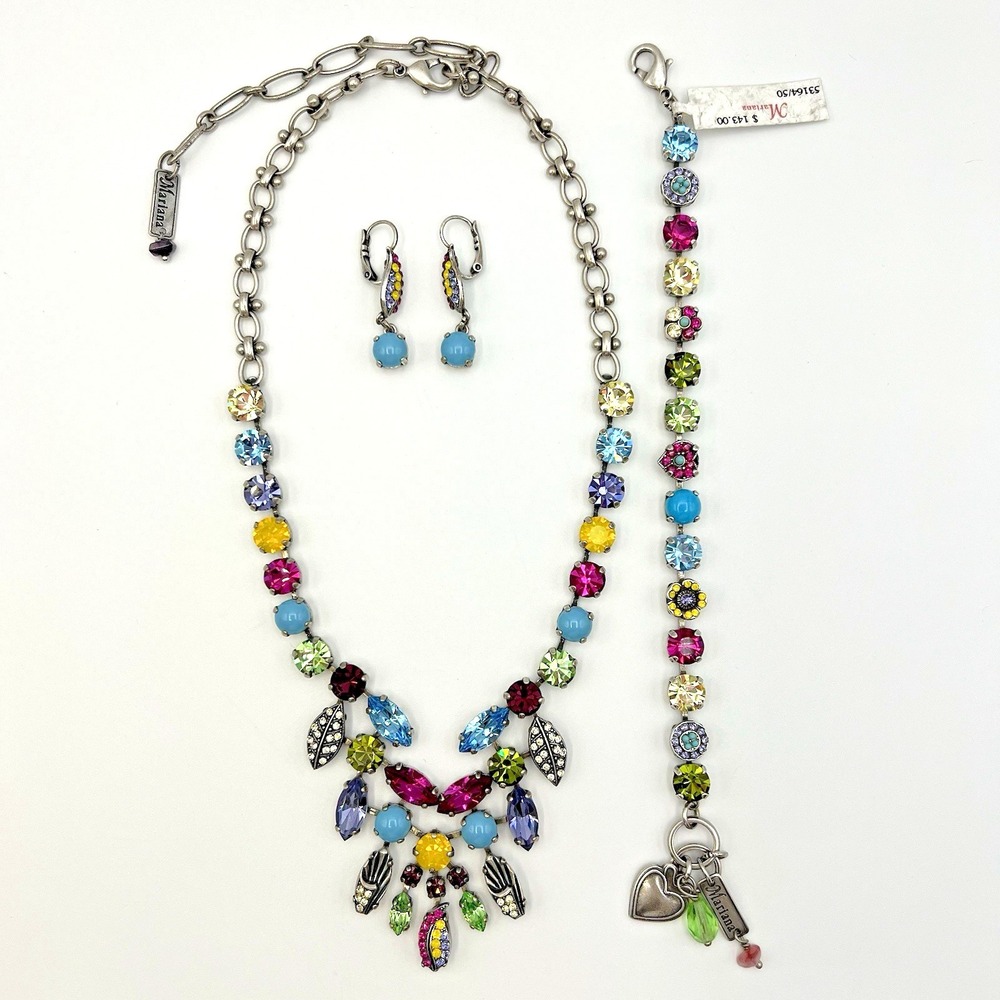 Mariana Cuba Multicolor Crystal Floral Bib Necklace Bracelet Earrings Set
